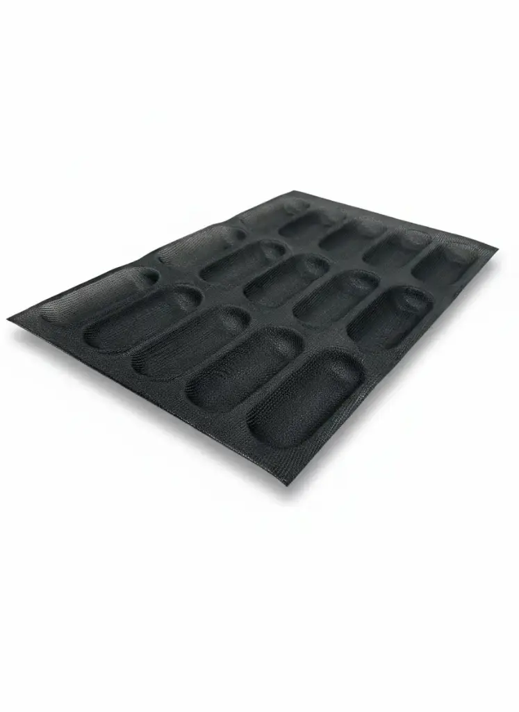 Glass Fiber Silicone Tray W:58.5cm L:38.5cm 
Length: 16.cm; Width:6.cm; Depth:2.5cm; 
Caves in oval shapes JS-BDF-06