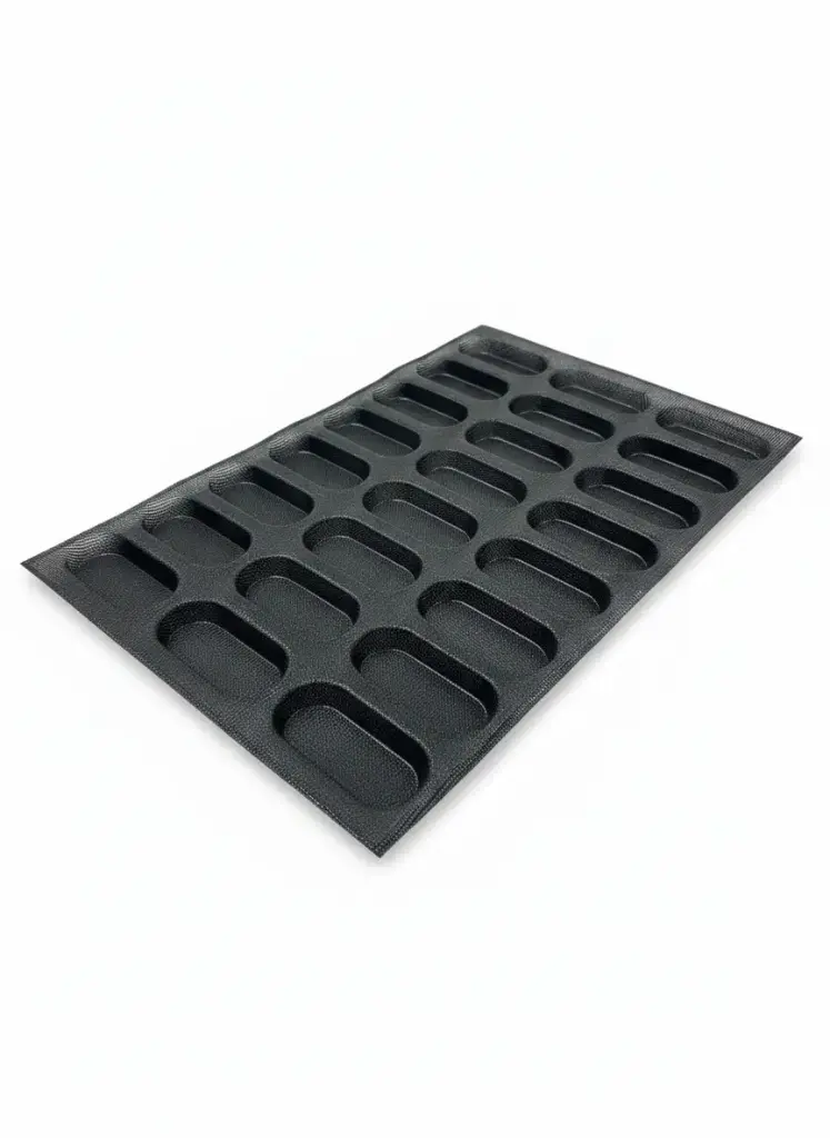 Glass Fiber Silicone Tray W:58.5cm L:38.5cm 
Length: 11cm; Width:5cm; Depth:2.cm; 
Caves in oval shapes JS-BDF-10